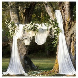 White Arch Drapes 2 Panels 6 Yards Sheer Backdrop Curtains for Parties Ceiling Wedding Arch Reception Drapery Fabric Decor