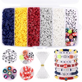Clay Beads for Bracelets Making, Funtopia 5100 Pcs+ Blue Yellow Red Grey and White Heishi Flat Round Beads, Friendship Bracelet Kit with Letter Beads Sports Beads, DIY Bracelets for Boys Adults