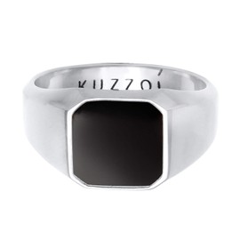 Kuzzoi 0610882720 Men's Signet Ring Octagon with Enamel Black in Solid 925 Sterling Silver, 10 mm Wide, Classic Men's Silver Ring, Ring for Men Polished in Ring Size 60 - 66, Sterling Silver Sterling