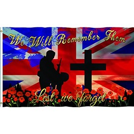 Red Poppy Lest We Forget Remembrance Day Flag Banner Decorations 5ft 3ft Veterans Memorabilia Gifts (Style E)