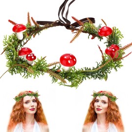 MOSTORY Mushroom Flower Crown Headband - Fairy Woodland Crown Floral Forest Headpiece for Women Christmas Renaissance
