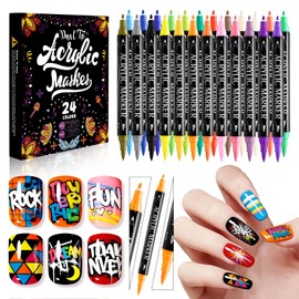 JODSONE 24PCS Nail Art Pens Set,Double-ended tip Acrylic Paint Nail Art Markers Polish Pen for 3D Nail Art, Drawing Painting Liner Brush for DIY Nail Art Beauty Adorn Manicure Tools