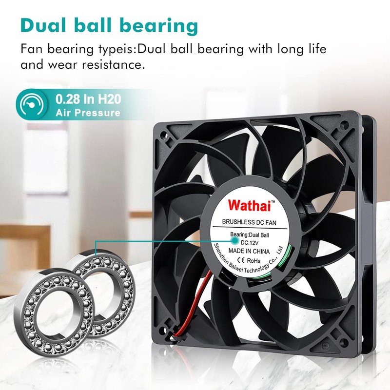 Wathai 120mm x 25mm 12V High Pressure CFM Fan Dual