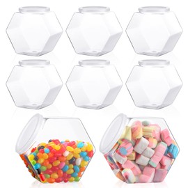 Hoolerry 16 Pcs 30oz Plastic Candy Jars with Lids Hexagon Canister Container Jar Bucket for Candy Buffet Cookies Snacks Gifts and Storage Countertop Display, 5.19 x 3.07 x 4.72 Inch
