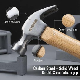 Claw Hammer Small Mallet Hammer with Wood Handle and Alloy Steel Head, 11 OZ Mini Hammer for Woodworking & DIY