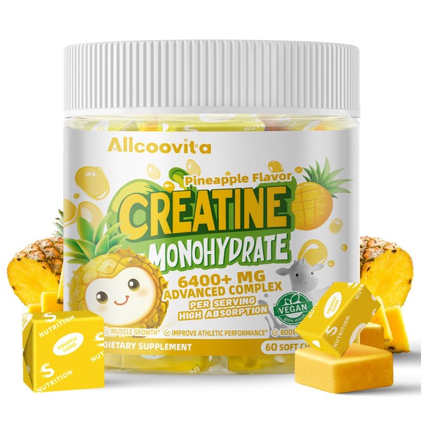 Allcoovita Creatine Monohydrate Chews Complex 6400mg for Men & Women
