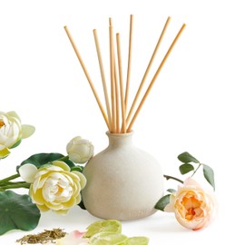 BLUEME Balance-White Lotus & Tea, 16.91 Fl Oz Wellness Diffuser, Contains Essential Oil, Sustainable, Hand Finished, Premium, Luxury Ceramic, Natural Rattan Reeds