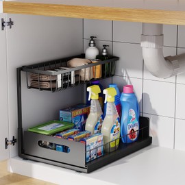 UINOFLE Under Sink Organizer, 2 Tier Under Sink Organizers and Storage Multi-Purpose Under Sink Storage for Bathroom Kitchen (Black)