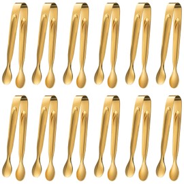 ddseexhe 12PCS Mini Serving Tongs,Stainless Steel Small Appetizer Tongs,4.3Inch Ice Tongs Sugar Tongs Mini Tongs for Appetizers Desserts Ice Bucket,Tea Party,Coffee Bar (Gold)