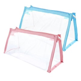 Rjayaa Clear Pencil Case for Exams, See Through Large Pencil Cases Big Capacity Clear Pen Makeup Pouch Pink Blue Pencilcase Toiletries Cosmetic Bag for Girl