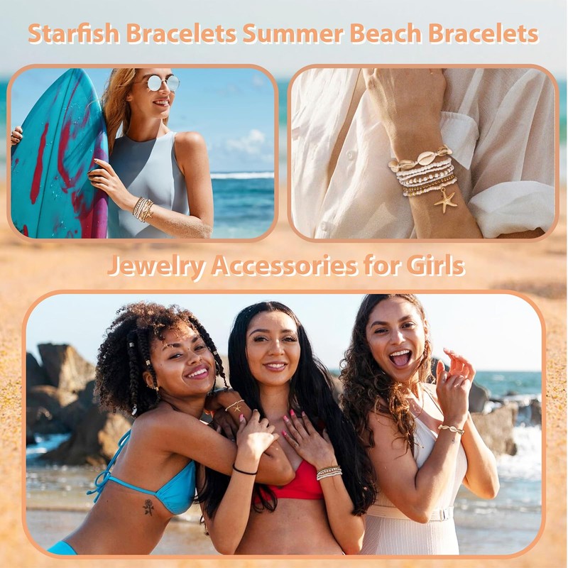 Nayyana 7 Pieces Shell Bracelets for Women, Boho Multilayer Pearl