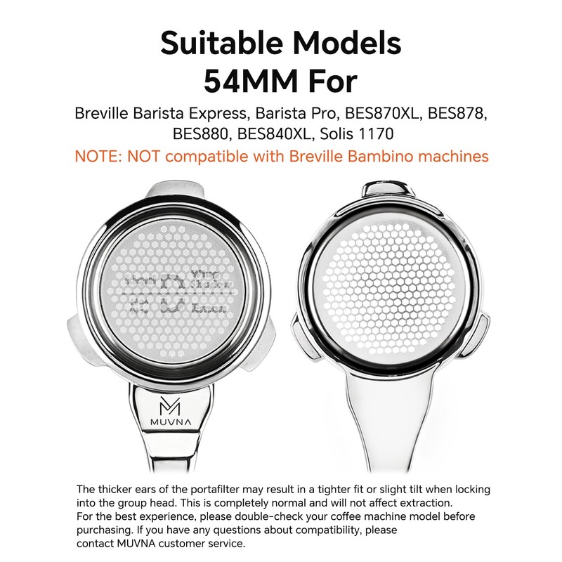 MUVNA 54mm Bottomless Portafilter, 3 Ears, Wood Grain Pattern, 16g