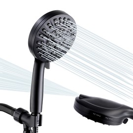 Beckool Shower Head with Handheld, 10-mode High Pressure Shower Heads Built-in Power Wash to Clean Tub, Tile & Pets, Extra Long 59 inches Stainless Steel Hose, Adjustable Brass Bracket(Matte Black)