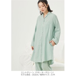 ANGELIEBE Maternity Pajamas, Double Gauze, Prenatal and Postpartum Compatible, Comes with Pants, Simple, Top and Bottom Set, Front Opening, Long Sleeve, Hospitalization, Baby Preparation, smoky green