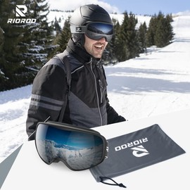 RIOROO Ski Goggles, Snowboard Goggles, Men's, Women's, Adults, Youth, 100% UV Protection, OTG, Anti-Fog, Wide Field of View
