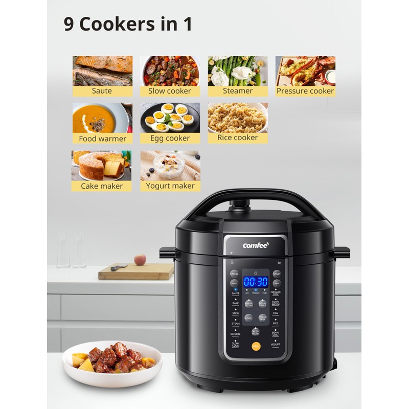 COMFEE’ 9-in-1 Electric Pressure Cooker, 14 Presets Instant Multi Slow