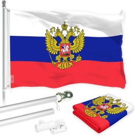UD_G128 Combo Pack: 6 Ft Tangle Free Aluminum Spinning Flagpole (Silver) & Russia Russian Ensign Flag 3x5 Ft, LiteWeave Pro Seri