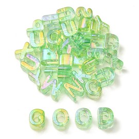 DanLingJewelry 90Pcs Random Light Green Acrylic Large Letter Beads UV Plated Iridescent A-Z Alphabet Beads for Jewelry Making Bracelets Keychain