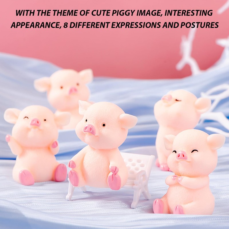 COACOM 8 Small Pig Ornaments with 1 Storage Bag Mini