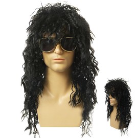 INBOLM 80s Wig Mens Wigs Mullet Wig Fancy Dress Retro Black Curly Wig Men 1pack Mullet Wig Rock Black Curly Wig Universal Size For Cosplay