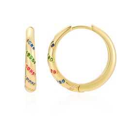 MESOVOR Colorful Hoop Earrings for Women, 14K Gold Plated Rainbow Huggie Earrings, Hypoallergenic Cubic Zirconia Earrings Jewelry (gold-croissant style)