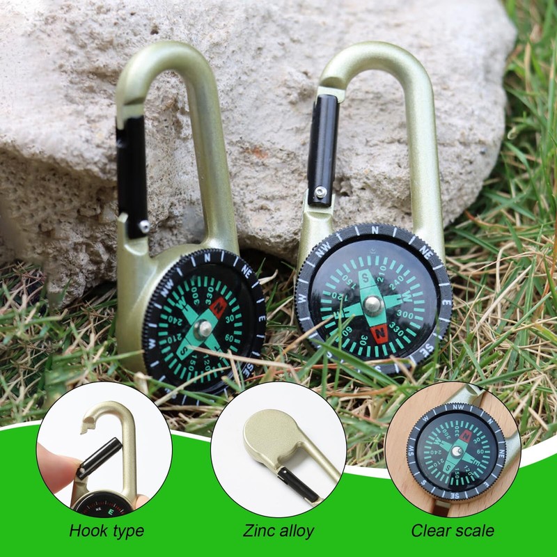 3PCS Compass Keychains, Carabiner Compasses, Mini Outdoor Direction Finders
