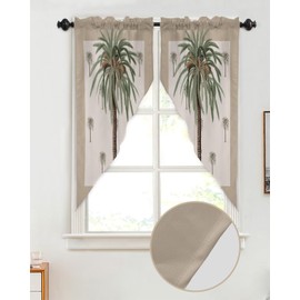 Geometric Swag Valance Tropical Palm Tree Rod Pocket Kitchen Scalloped Window Treatment Swag Curtains for Living Room, 1 Pair, 28" W x 36" L