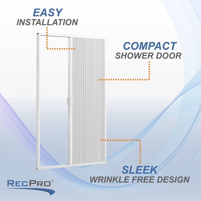 RecPro RV Pleated Folding Shower Door and Frame | Sliding,