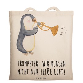 Mr. & Mrs. Panda Trumpet Art - Gift, Passion, Shoulder Bag, Learning, Brass Instrument, Learning to Play, Fabric Bag, Music Fans, Trumpeter, Jazzy, Jute Bag, Humour, Loud, White, Hand Drawn