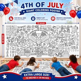 GULWAT 250th Anniversary Giant Coloring Poster for Kids, USA 1776-2026 Patriotic Eagle American Flag 30 x 72 Inch Tablecloth Crafts Games Activities for Independence Day Party Decoration