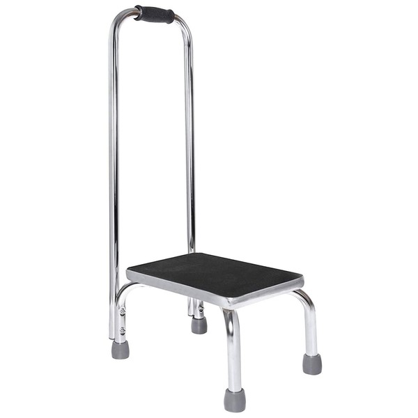 Vaunn Medical Foot Step Stool with Handle and Anti Skid Rubber Platform, Lightweight and Sturdy Stool for Children, Adults and Seniors, Chrome