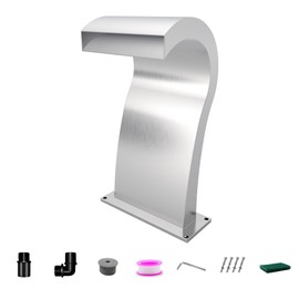 LONGRUNNEW Pool Waterfall Fountain Stainless Steel Fountain 22.60'' x 10.55'' x 14.57'' Silver Pool Fountains for Ground Pools Garden Outdoor Waterfalls Sheer Descent Pond Water Feature