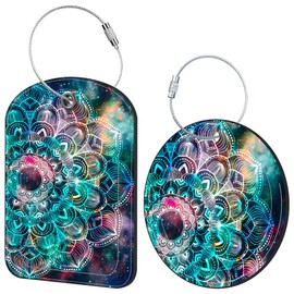 iapodiad 2 Pack Idea Luggage Tag for Suitcases Abstract Art Mandala Travel Leather Luggage Tags with Name Address Privacy Flap and Steel Loop Airport Cruise Baggage Tags (Square and Round)
