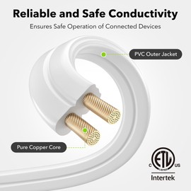 BN-LINK 2 Pack 12ft Indoor Extension Cord, 3 Outlet, 16/2 SPT-2, White, 2-Prong Polarized Plug, Household Power Cord for Home, Office & Holiday Decorations