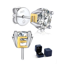 MomentWish Moissanite Stud Earrings - 2 Carat Lab Created Diamond - Sterling Silver Initial Earrings for Women