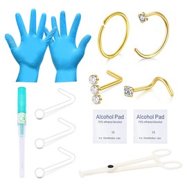 QWALIT Nose Piercing Kit Nose Piercing Needle Kit Gold Nose Ring Piercing Kit Self Nose Piercing Kit at Home Disposable Nose Piercing Kit with Nose Rings Needle Piercing Kit for Nose