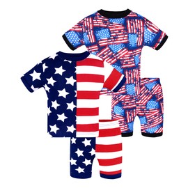 DAUGHTER QUEEN Girls Pajamas 18-24 Months Summer PJs 4th of July Pj Sets Baby Toddler 100% Cotton Short Sleeve Jammies Striped Sleepwear USA Flag Clothes 18m/Mo 24m/Mth