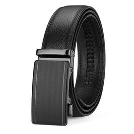 SUOSDEY Men's Automatic Leather Belt Ratchet Belt for Business Casual Jeans 35mm Width Adjustable No Holes, 3. Black.