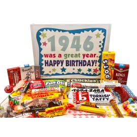 RETRO CANDY YUM ~ 1946 80th Birthday Gift Box of Nostalgic Retro Candy from Childhood for 80 Year Old Man or Woman Born 1946