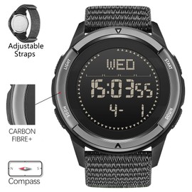 DIDITIME Tactical Men's Watch, Military Watch, Waterproof 164FT, Fitness Watch with Compass, Metronome, Pedometer, Lightweight Breathable Nylon Band