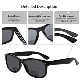4 Pack Bifocal Reading Glasses Grey Lens Spring Hinge Outdoor Sunglasses Fashion Bifocal Sun Readers for Men Women (2Black2Demi, 2.50)