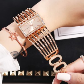 SENRUD Fashion Bracelet Watches for Women Luxury Rectangular Dial Analog Quartz Wrist Watch Gifts for Ladies (Diamond Rose Gold)