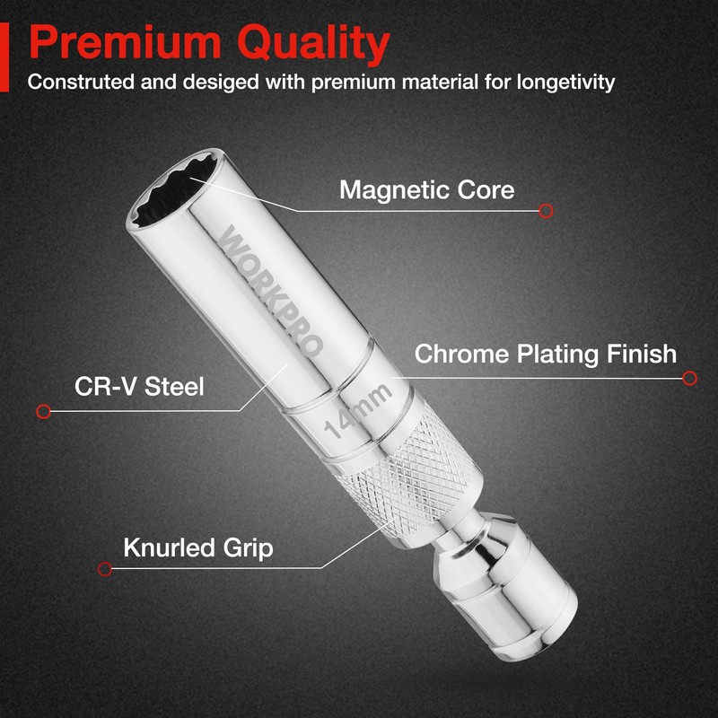 WORKPRO 14 mm Magnetic Spark Plug Socket with Magnetic Design,