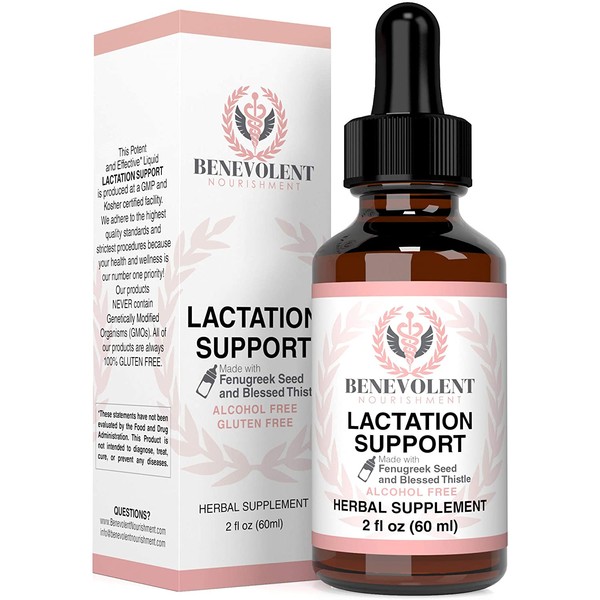 Lactation Supplement Breastfeeding Support Liquid - Breast Milk Supply Increase for Mothers, Organic Drops of Fenugreek Blessed Thistle Goats Rue Herb, 100% Natural 2X Absorption No Alcohol or Sugar