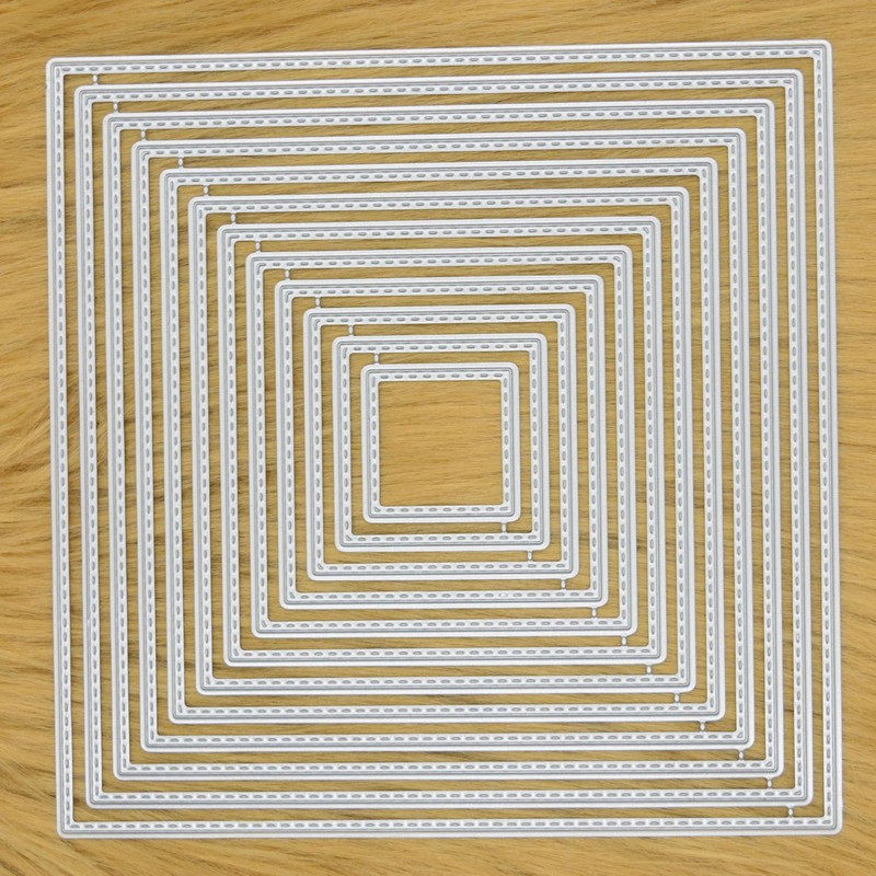 Nest of 12 Square Stitch Patterned Metal Cutting Dies, 13.8