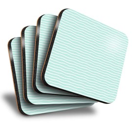 Destination Vinyl ltd Great Coasters (Set of 4) Square - White & Mint Green Wave Pattern Drink Glossy Coasters/Tabletop Protection for Any Table Type #16704
