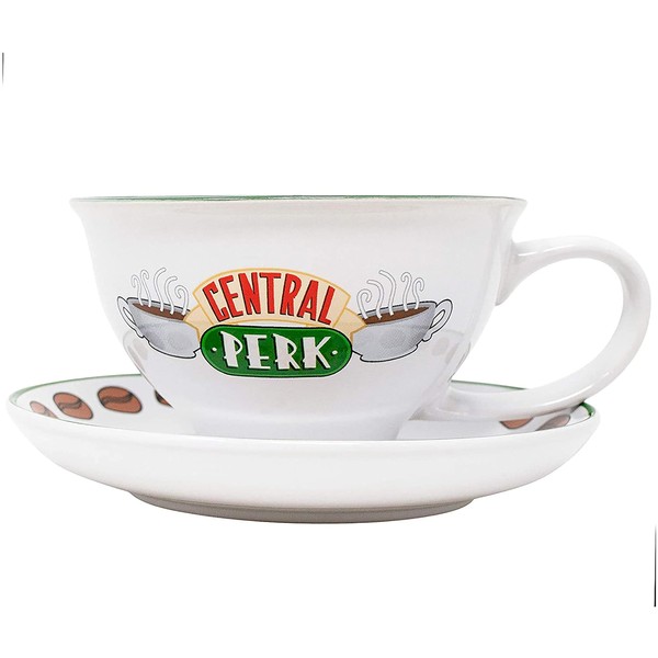 Silver Buffalo Friends Central Perk Logo Ceramic Teacup and Saucer, 12 Ounces