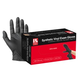London Labs Black Synthetic Vinyl Exam Gloves Powder Free and Latex Free (Small, 100 Count)