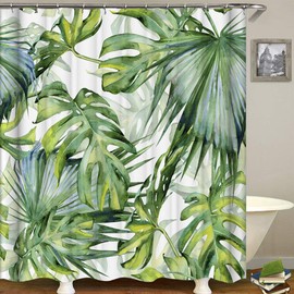 E-Bestar Shower Curtains, Shower Curtain Waterproof Anti-Mould Shower Curtain Jungle Tropical Operation Shower Curtain with 8 Hooks 180 x 180 cm