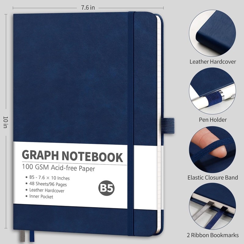 RETTACY Graph Grid Paper Notebook, 96 Pages, B5 Medium Size